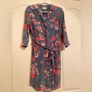 L’Agence Blue Floral Silk Shirtdress. Size small